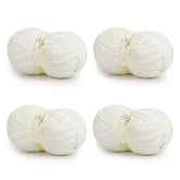 Four white BATELO bulky chenille blanket yarn skeins arranged on a white background