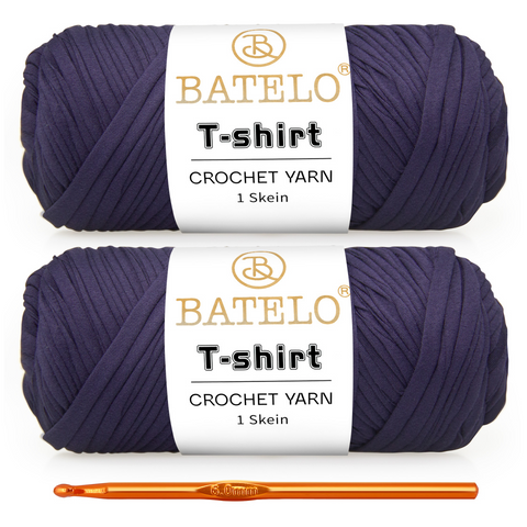 BATELO T-Shirt Yarn 2-Pack with Crochet Hook, Elastic Spaghetti Fabric Yarn for Bags, Baskets & Home Decor, 95% Polyester 5% Spandex