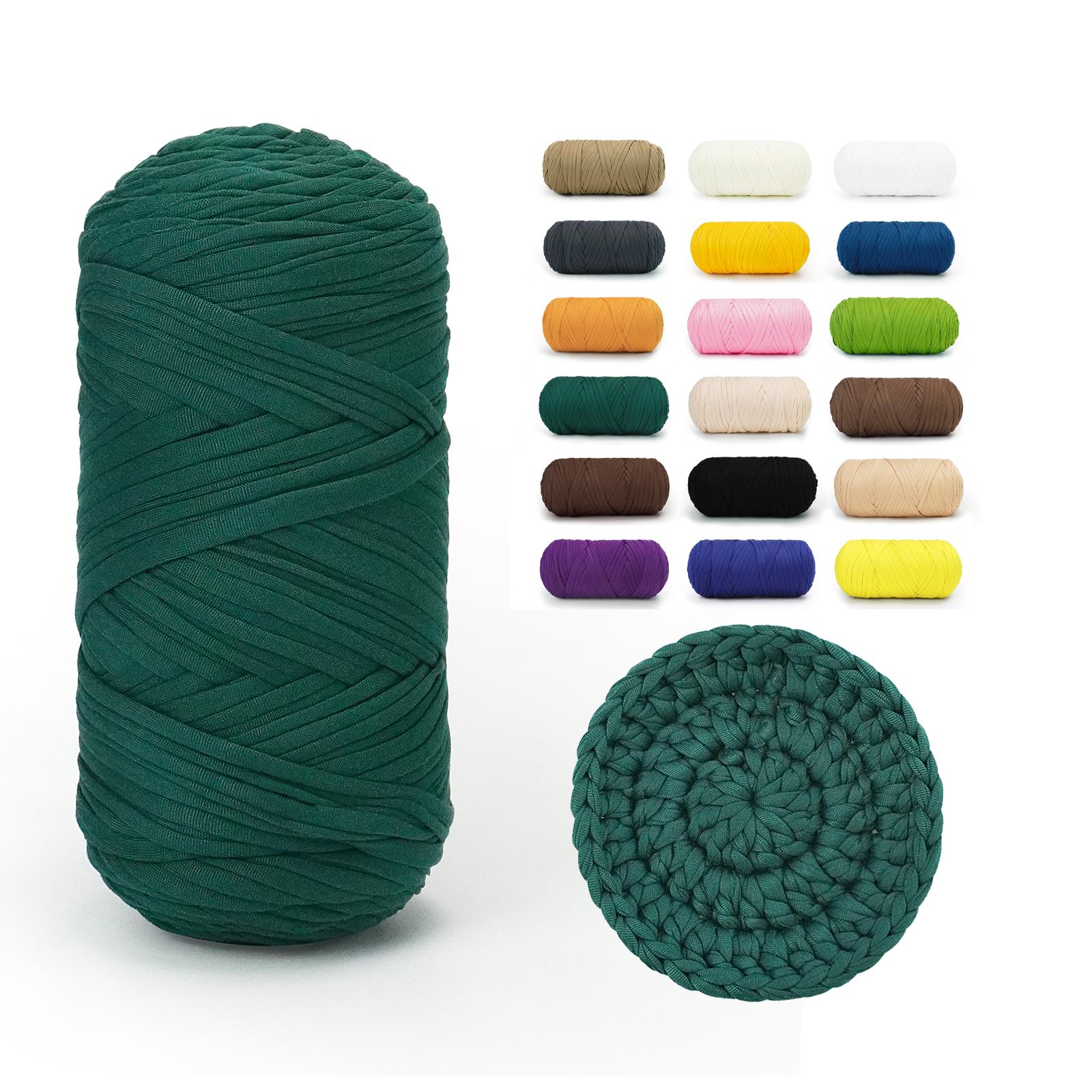 Deep Teal Green BATELO stretchy T-shirt yarn roll with crochet swatch and color chart