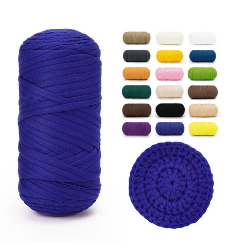 Blue Violet BATELO stretchy T-shirt yarn roll with crochet swatch and color chart