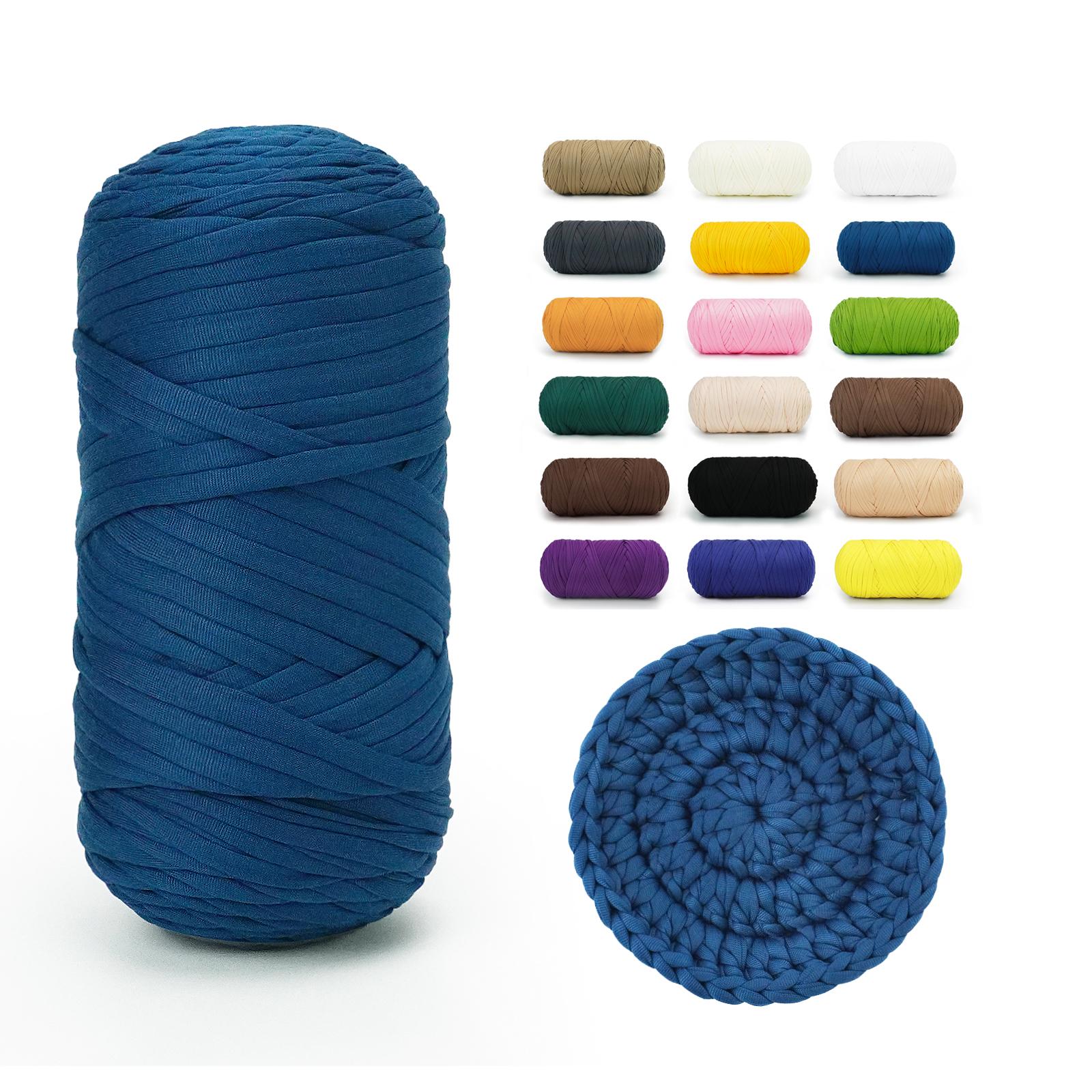 Teal Blue BATELO stretchy T-shirt yarn roll with crochet swatch and color chart