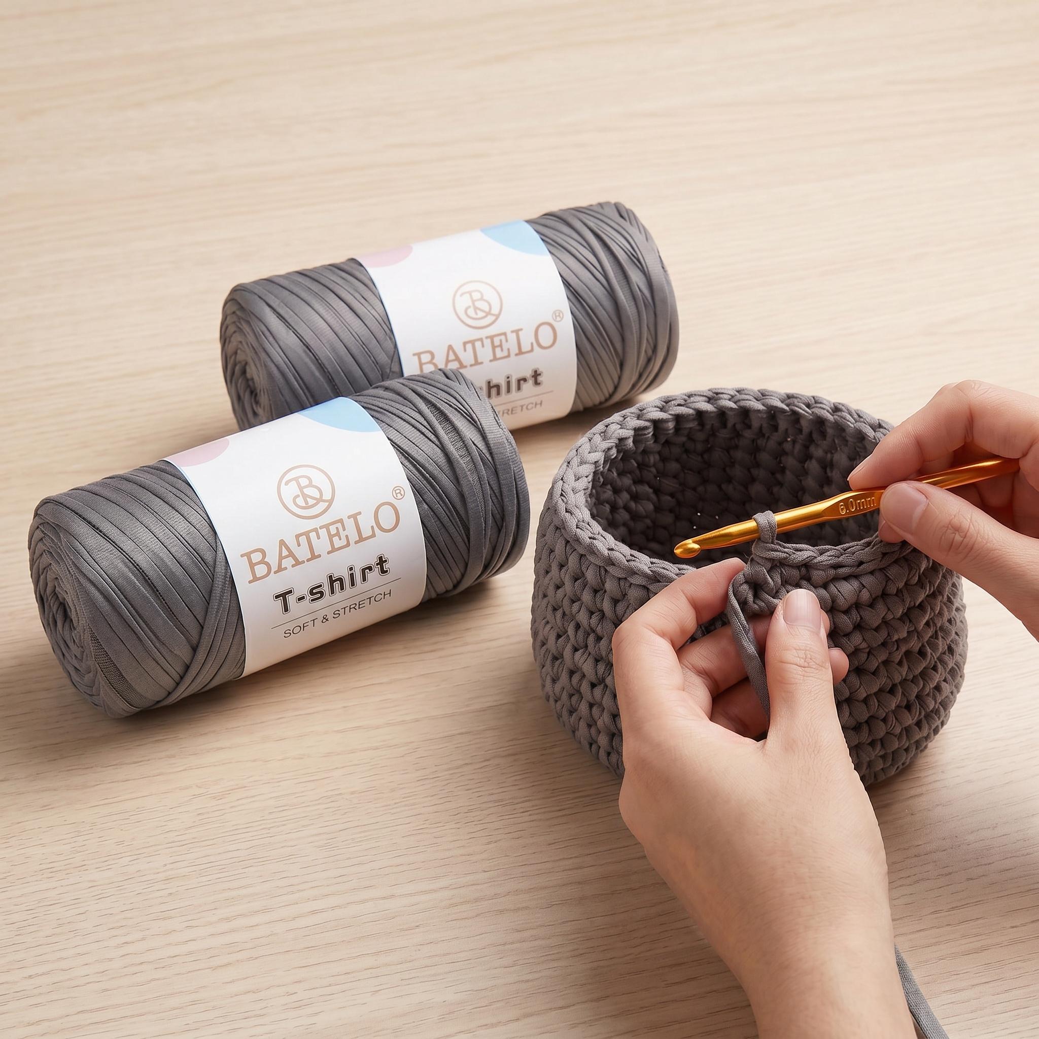 BATELO gray thick polyester yarn balls with crocheted basket project